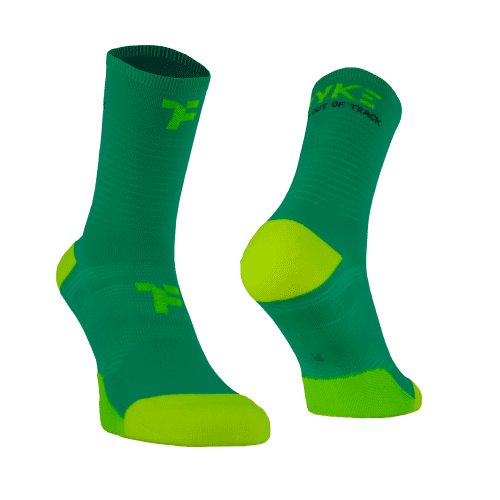 Mid socks in light green color with Fyke branding and left and right foot indication