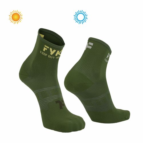 Boost Socks Low: Military Green Sun Socks that change the color of the fyke logo with exposure to the sun.