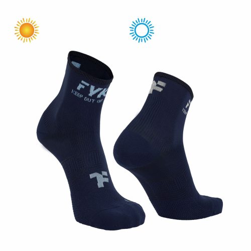 Boost Socks Low: Navy Sun Socks that change the color of the fyke logo with exposure to the sun.