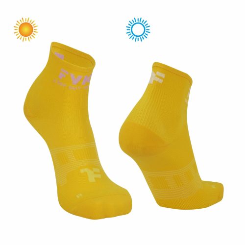 Boost Socks Low: Yellow Sun Socks that change the color of the fyke logo with exposure to the sun.