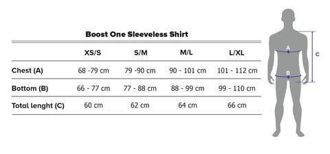 Boost One Sleeveless Shirt Size Guide