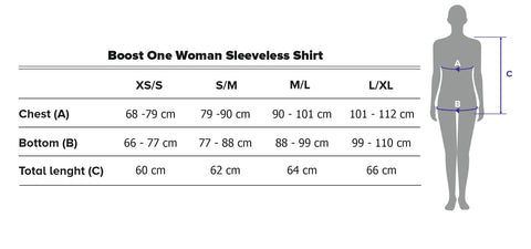 Boost One Woman Sleeveless Shirt Size Guide