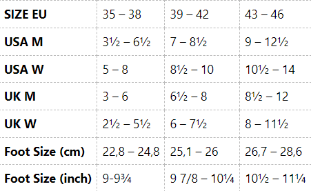 Fyke Low Socks - Size Guide